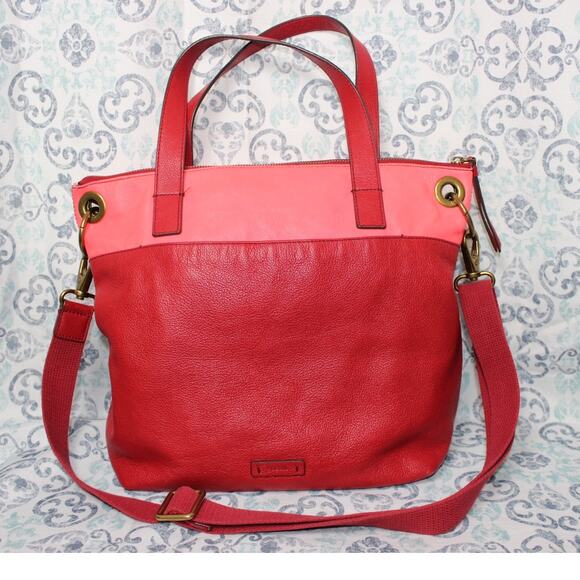 Fossil Pink & Red Leather Crossbody Shoulder Handle Bag‎ - Picture 1 of 15